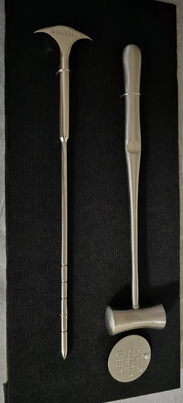 Reproduction Freeman lobotomy kit with orbitoclast and surgical hammer