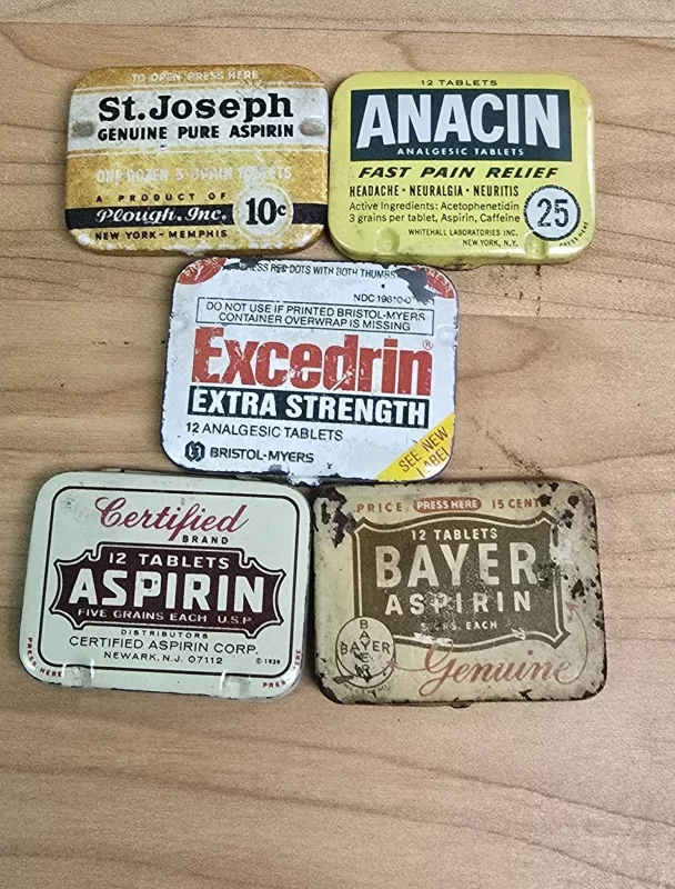 Variety of midcentury pharmaceutical tin packaging