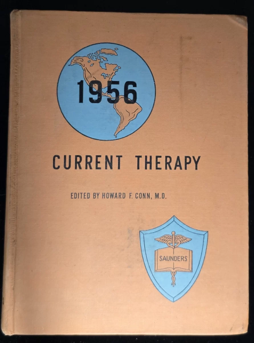 Cover of Current Therapy 1956 with globe and caduceus design
