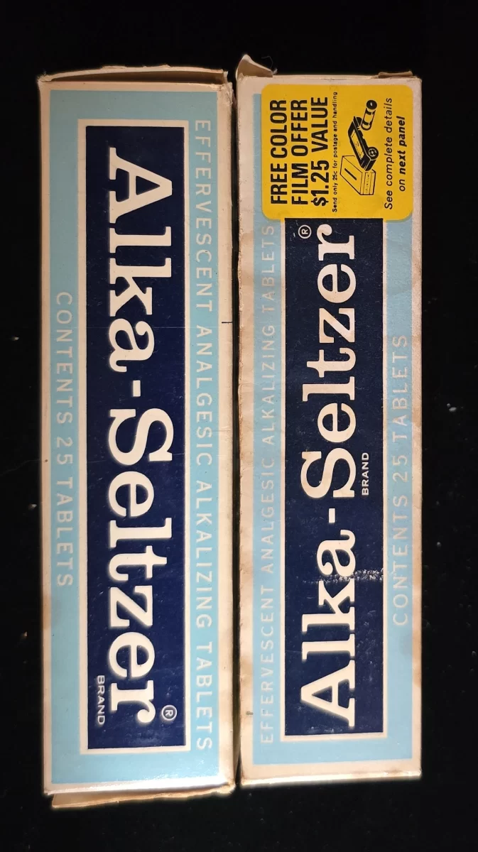 Side-by-side vintage boxes with Miles Laboratories branding