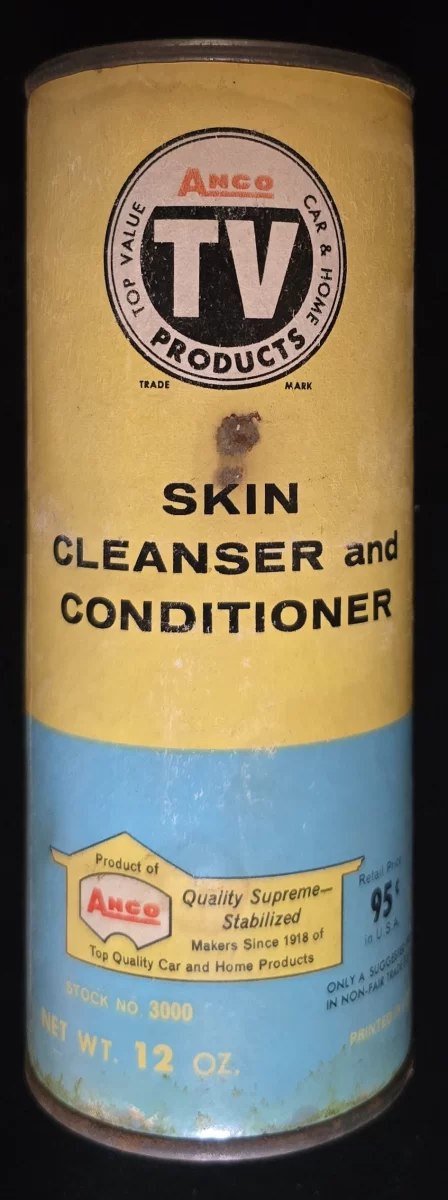 Vintage Anco TV Skin Cleanser and Conditioner tin with yellow and blue label