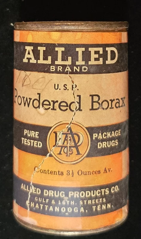 Tin of Allied Brand Powdered Borax with central tear