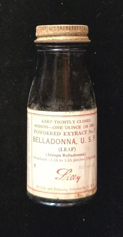Front label of Eli Lilly Belladonna U.S.P. bottle, marked POISON, powdered extract No. 7.