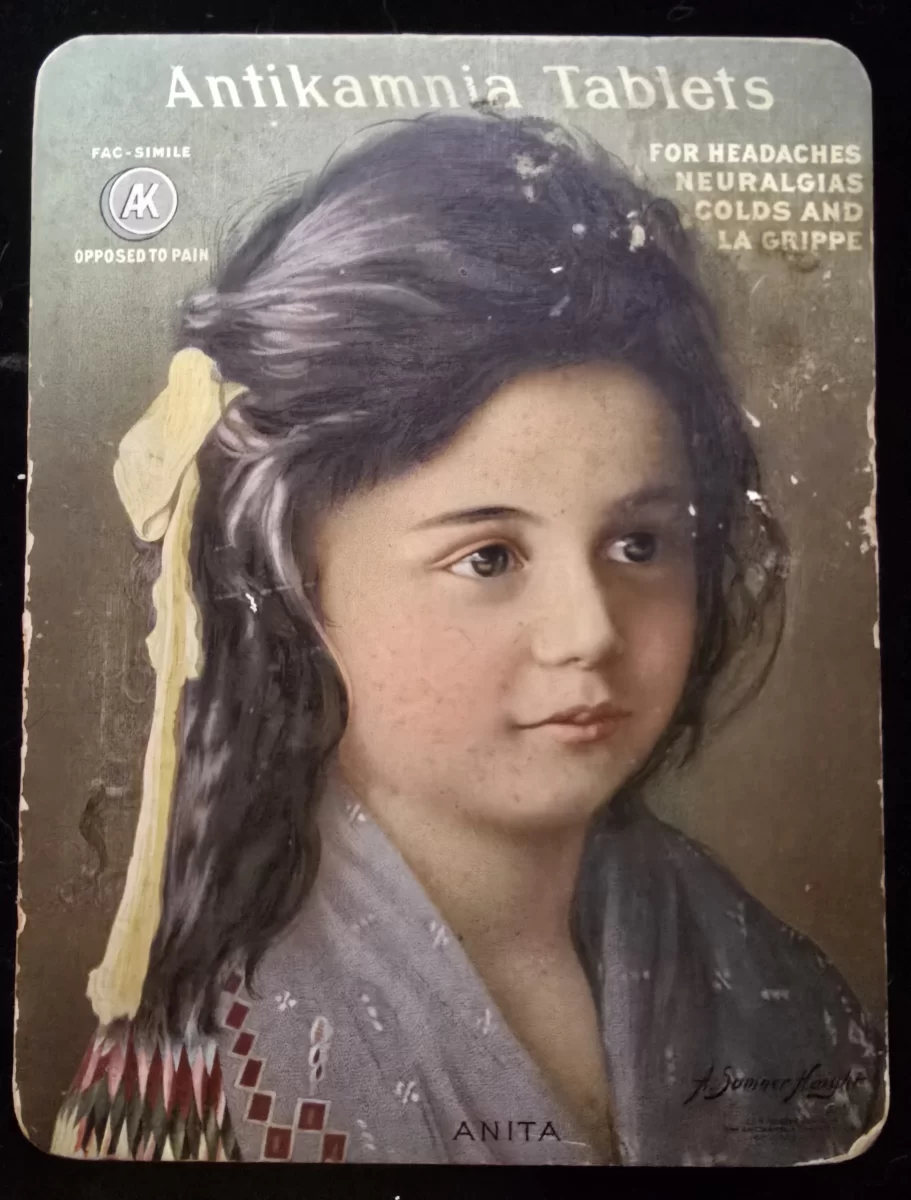 Front of 1912 Antikamnia advertising calendar card featuring “Anita” by A. S. Wanner