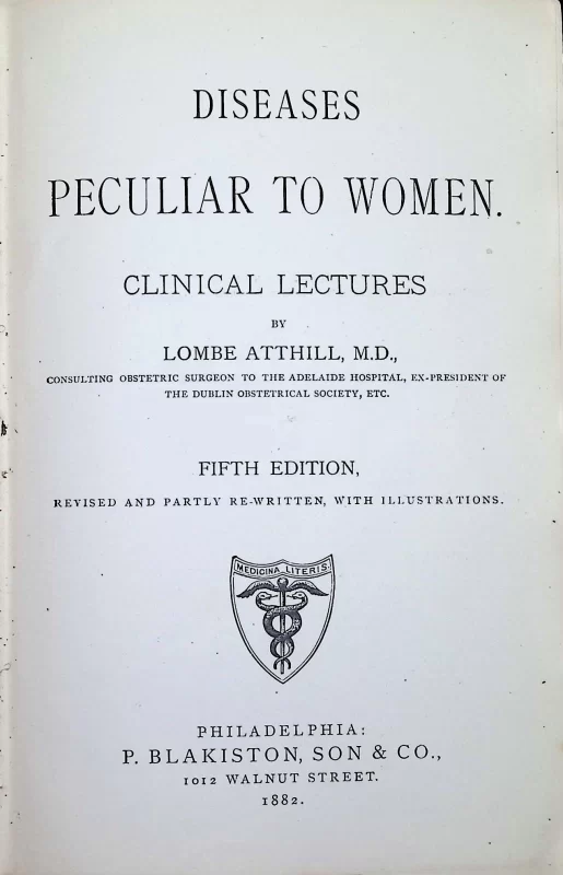 Antique medical book Diseases Peculiar to Women, vintage gynecology and obstetrics reference, historical women’s health text