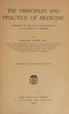 Title page of William Osler’s The Principles and Practice of Medicine, 1909 edition, accessed via Archive.org, representing digitized historical medical works