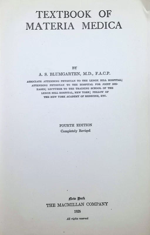 Antique medical book Textbook of Materia Medica, vintage pharmacology and pharmaceutical reference.