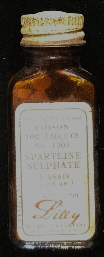 Label reading “Sparteine Sulphate – Poison – 100 Tablets – E. Lilly & Co.”