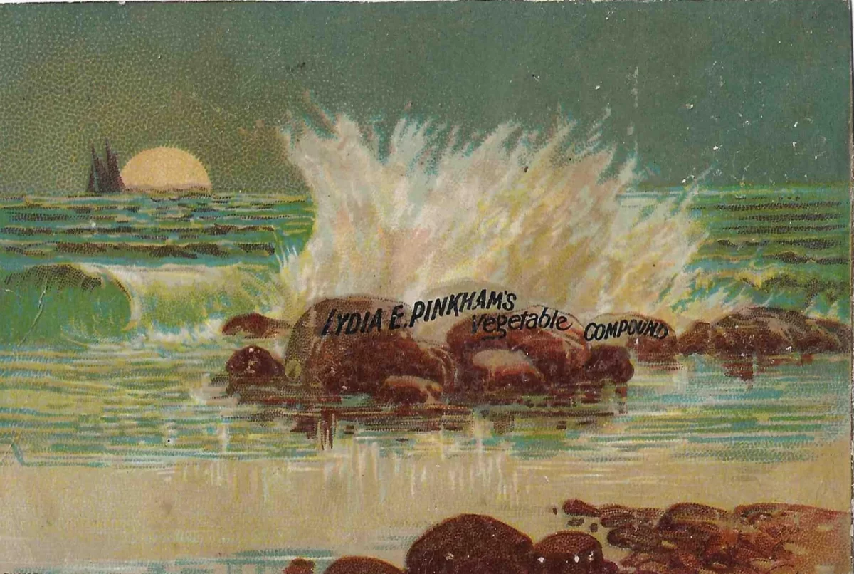 Front: Ocean wave design on Lydia E. Pinkham’s Vegetable Compound trade card, c.1890s