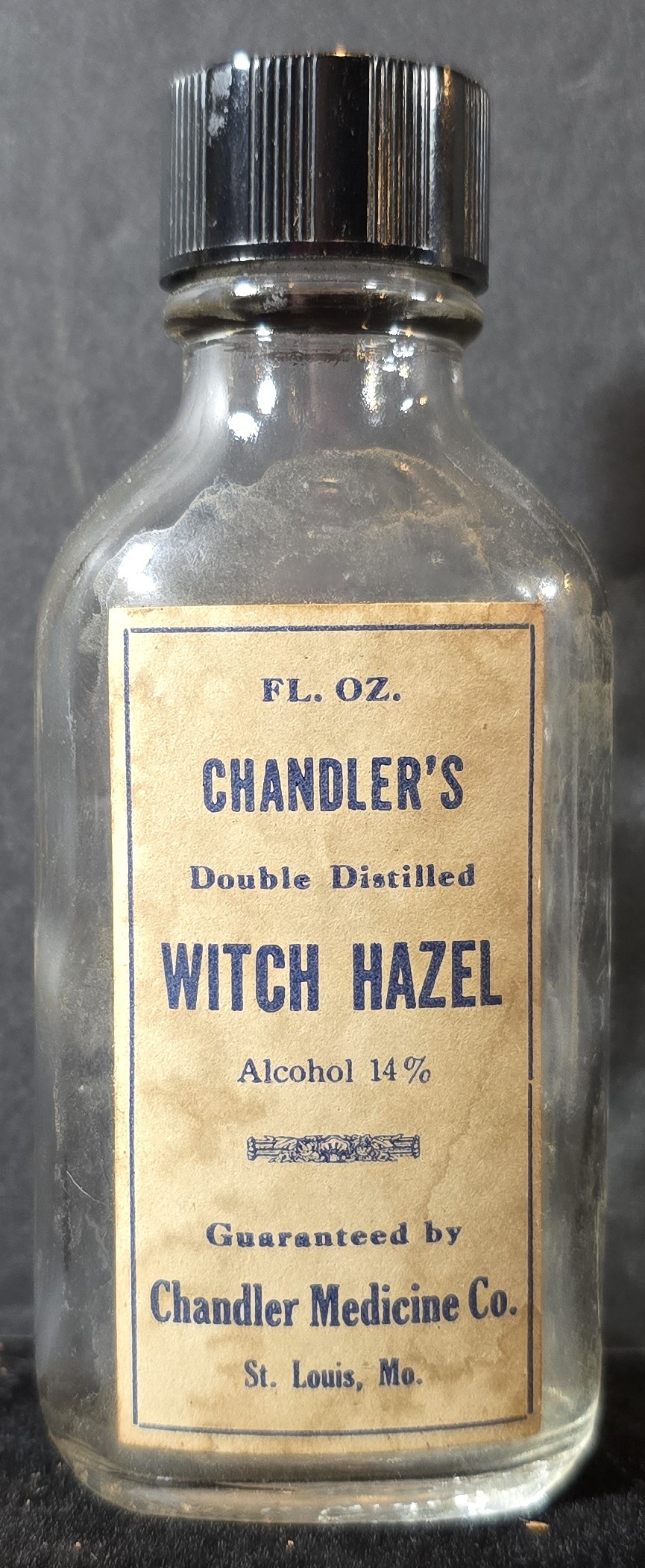 Vintage Chandler’s Double Distilled Witch Hazel bottle with original paper label and screw cap