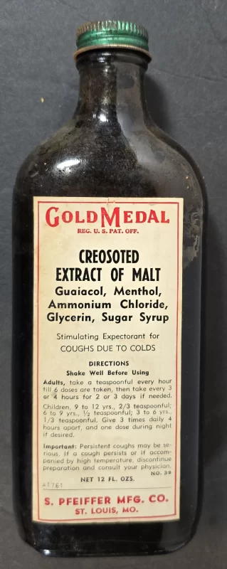 Gold Medal Creosoted Extract of Malt bottle with original label and metal cap