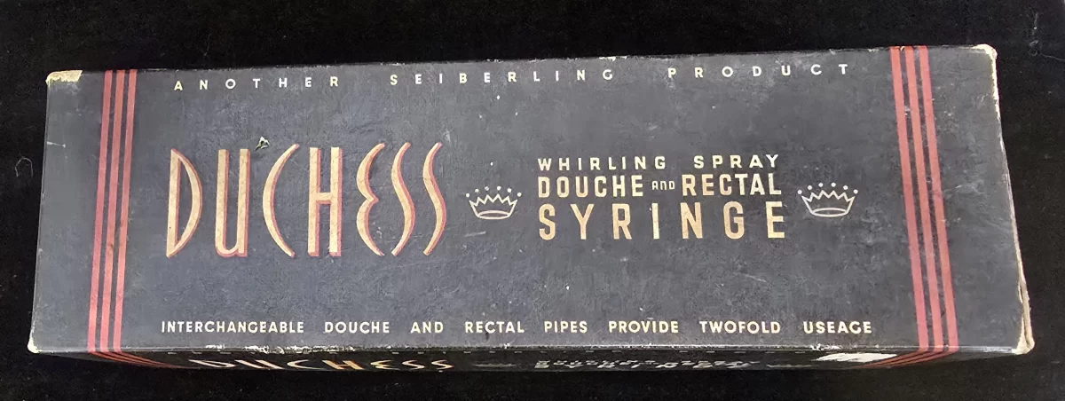 Vintage Duchess whirling spray douche and rectal syringe in original box with rubber bulb and interchangeable nozzles