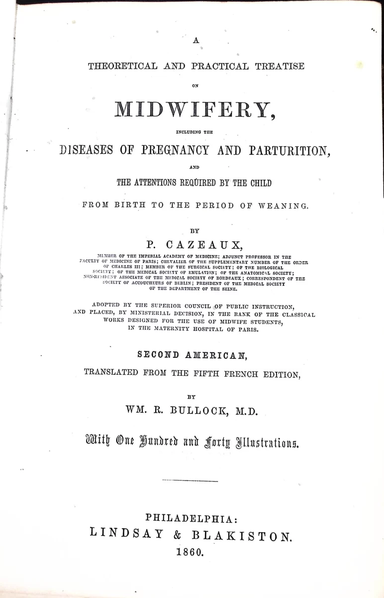 Cazeaux Treatise on Midwifery 1860 title page Lindsay Blakiston Philadelphia
